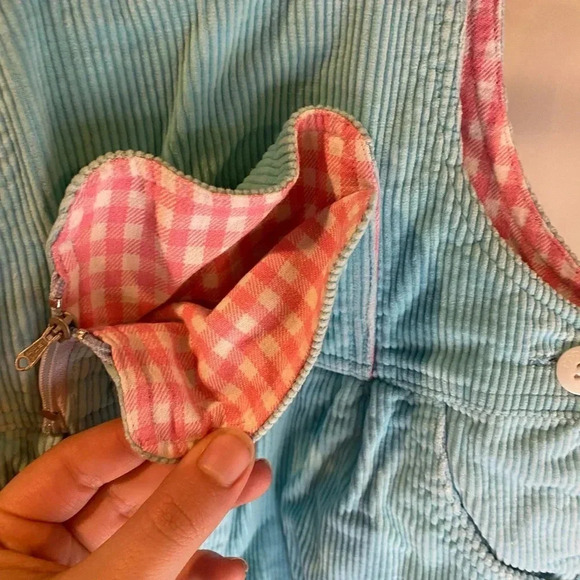 Vintage teal overalls. Size 18 months. Pink Checkered material inside and shirt - Picture 3 of 9